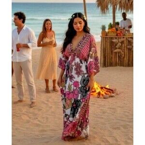 Wayan tropical floral v-neck empire elastic tassel maxi dress One Size indie